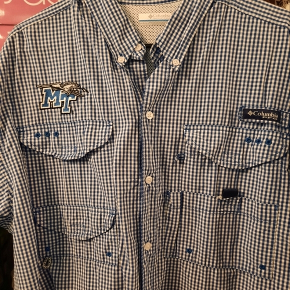 Columbia Pfg Womens Blue And White Checkered Shirt Large MTSU - Picture 6 of 10